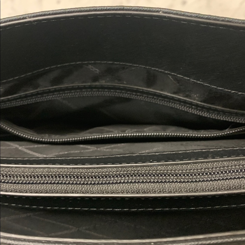 Michael Kors Black Leather Tote with Front Flap Pocket and MK Charm NWOT Zip Top - Picture 6 of 9